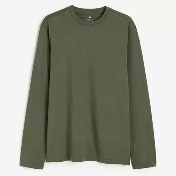 Лонгслив H&M Regular Fit Jersey, темно-зеленый