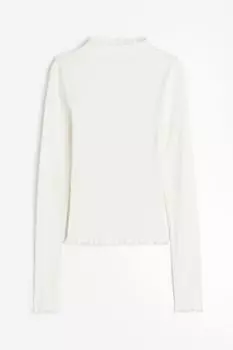 Лонгслив H&M Ribbed With Overlocked Edges, белый