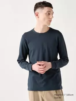 Лонгслив Heattech с круглым вырезом, очень теплый Uniqlo, темно-синий