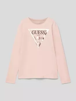 Лонгслив из хлопка с этикеткой Guess, светло-розовый