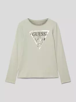 Лонгслив из хлопка с этикеткой Guess, зеленый