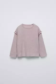 Лонгслив из мягкой ткани с воланами ZARA, серо-коричневый