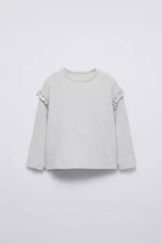 Лонгслив из мягкой ткани с воланами ZARA, серый мергель