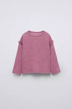 Лонгслив из мягкой ткани с воланами ZARA, розовый