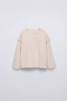 Лонгслив из мягкой ткани с воланами ZARA, экрю