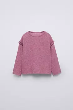 Лонгслив из мягкой ткани с воланами ZARA, розовый