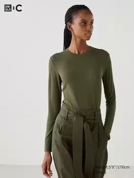 Лонгслив из теплой смеси кашемира heattech Uniqlo, оливковый