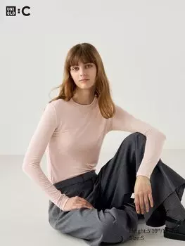 Лонгслив из теплой смеси кашемира heattech Uniqlo, розовый