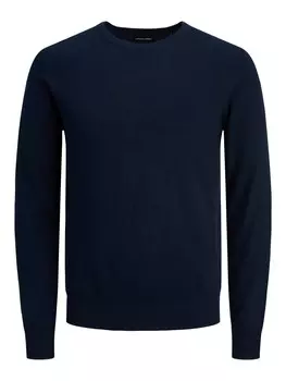 Лонгслив Jack & Jones Dnner Langarm Strickpullover Rundhals Basic Sweater JJEEMIL, темно синий