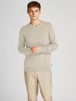 Лонгслив Jack & Jones Dnner Langarm Strickpullover V Neck Basic Sweater JJEEMIL, светло серый
