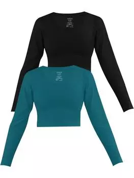 Лонгслив Janice 2 x Damen crop Langarmshirt Nerja, цвет Petrol/Schwarz