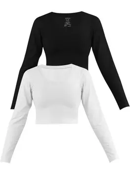 Лонгслив Janice 2 x Damen crop Langarmshirt Nerja, цвет Schwarz/Wei