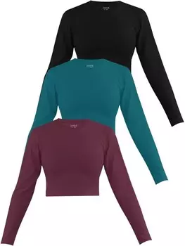 Лонгслив Janice 3 x Damen crop Langarmshirt hochgeschlossen Noia, цвет Burgund/Petrol/Schwarz