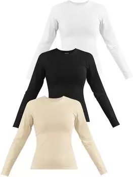 Лонгслив Janice 3 x Damen Langarmshirt hochgeschlossen Niska, цвет Beige/Schwarz/Wei