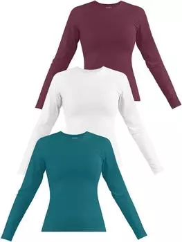 Лонгслив Janice 3 x Damen Langarmshirt hochgeschlossen Niska, цвет Petrol/Wei/Burgund