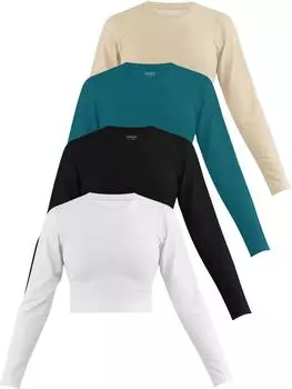 Лонгслив Janice 4 x Damen crop Langarmshirt hochgeschlossen Noia, цвет Wei/Schwarz/Petrol/Beige