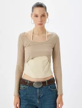 Лонгслив Koton Shirt, темно-бежевый