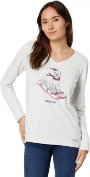 Лонгслив Life is Good Sled Dog Long Sleeve Crusher-Lite Vee, цвет Fog Gray