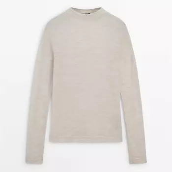 Лонгслив Massimo Dutti Long Sleeve Wool Blend With High Neck, бежевый