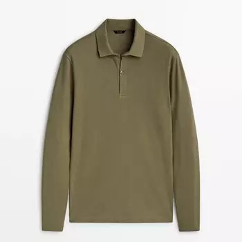 Лонгслив Massimo Dutti Microtextured Cotton, зеленый