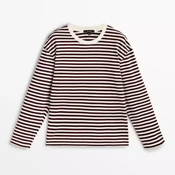 Лонгслив Massimo Dutti Oversize Striped Cotton, темно-красный