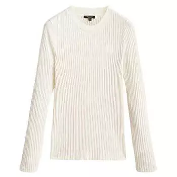 Лонгслив Massimo Dutti Ribbed Cotton and Wool Blend, кремовый