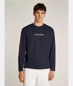 Лонгслив мужской Calvin Klein хлопковый с логотипом бренда, синий