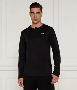 Лонгслив мужской Guess Underwear с воротником на пуговицах, черный