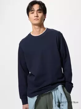 Лонгслив мужской с круглым вырезом Uniqlo, цвет 69 синий