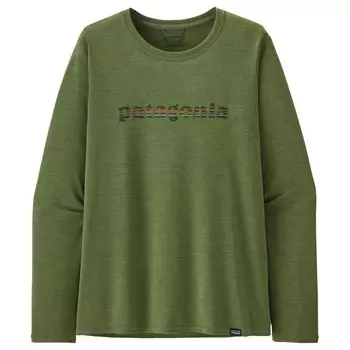 Лонгслив Patagonia L/S Cap Cool Daily Graphic Shirt, цвет 73 Text Logo: Terrain Green X-Dye