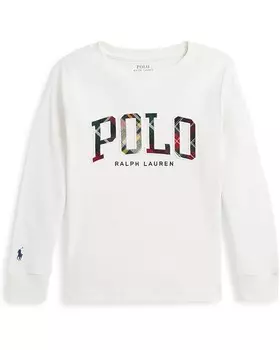 Лонгслив Polo Ralph Lauren Kids Plaid-Logo Cotton Jersey Long Sleeve Tee, цвет Nevis