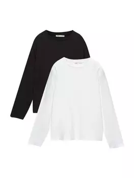 Лонгслив Pull&Bear Shirt, черный/белый