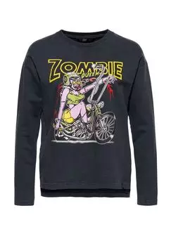 Лонгслив с эффектом ферментативной стирки и принтом Zombie Queen спереди Queen Kerosin, черный