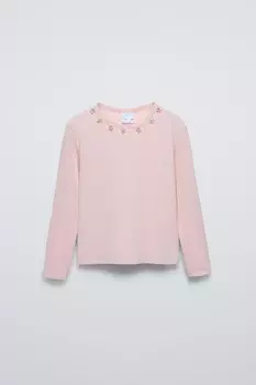Лонгслив с цветочным рисунком в рубчик ZARA, розовый