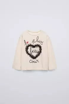 Лонгслив с деталью и вышивкой плюмети ZARA, экрю