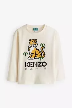 Лонгслив с длинным рукавом и принтом тигра Kenzo Kids, бежевый