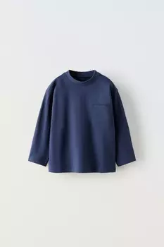 Лонгслив с карманом ZARA, темно-синий