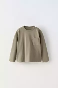 Лонгслив с карманом ZARA, зеленоватый