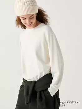 Лонгслив с круглым вырезом из мягкого трикотажного флиса Uniqlo, цвет 01 белый