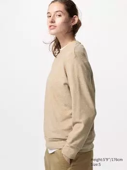 Лонгслив с круглым вырезом из мягкого трикотажного флиса Uniqlo, цвет 32 бежевый