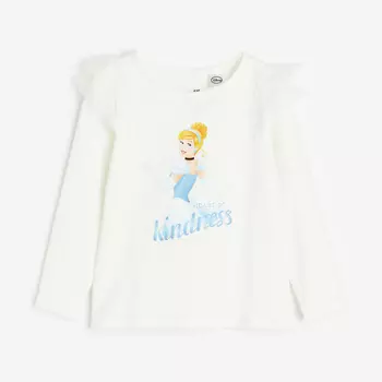 Лонгслив с принтом и оборками H&M Disney Cinderella, белый/желтый/синий