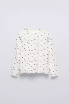 Лонгслив с принтом в рубчик ZARA, устрично-белый