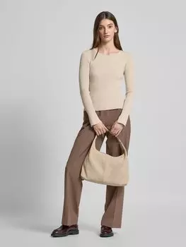 Лонгслив с ребристым круглым вырезом moves, бежевый