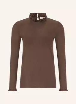 Лонгслив с рюшами rich&royal, темно-коричневый