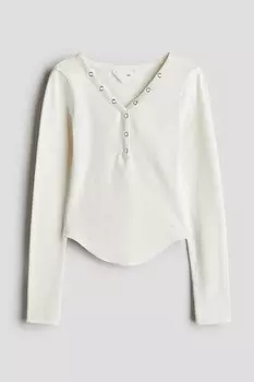 Лонгслив с V-образным вырезом H&M, белый