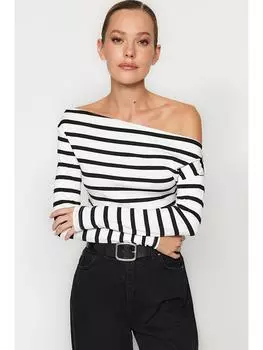 Лонгслив trendyol, белый/черный