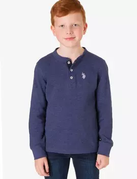 Лонгслив U.S. Polo Assn. Boys Thermal Henley, темно-синий