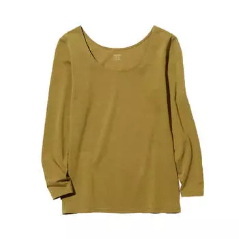 Лонгслив Uniqlo Heattech Cotton Scoop Neck, хаки