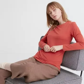 Лонгслив Uniqlo Heattech Extra Warm Cotton, оранжевый