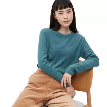 Лонгслив Uniqlo Heattech Fleece Crew Neck, голубой